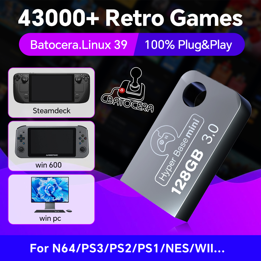 Retro Gaming Emulator Console - Batocera 128G USB Flash Drive For
